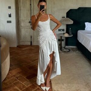 GEORGIA HARDINGE  Celestial Shirred-Satin Midi Dress White Size S